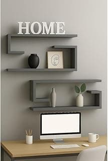 Kit de Nichos Minimalista para Sala e Escritório – Prateleira de Parede Decorativa Modelo J(4 Unidades,60x20x20 Mdf Cinza claro)