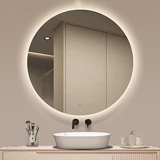 Espelho redondo moderno 80x80cm LED lapidado para banheiro