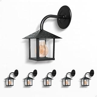 Set de seis luminárias de parede estilo colonial em preto com cúpula de vidro transparente