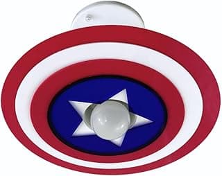 Luminária lustre infantil Capitão América com LED, branco, vermelho e azul