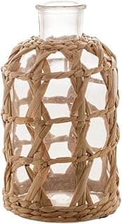 Vaso de vidro com fibra natural marrom 11x20cm