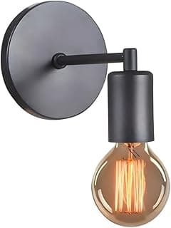 Arandela de parede industrial retrô preto com soquete E27, iluminação amarela decorativa