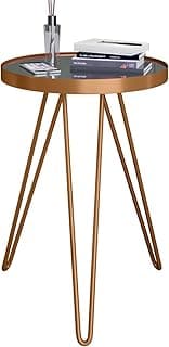 Mesa lateral tripé com espelho estilo industrial em cobre