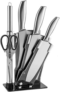 Conjunto de facas em aço inoxidável com suporte acrílico - faca chef, cutelo, tesoura, chaira e facas profissionais