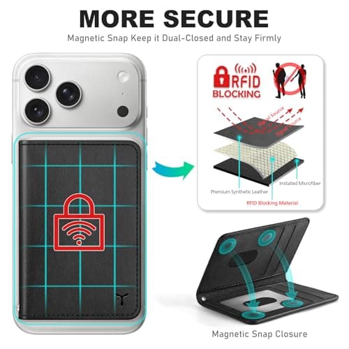 Carteira magnética TUCCH com bloqueio RFID, couro sintético preto, 6 porta-cartões.