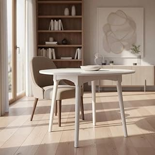 Mesa de Jantar Colonial Brisa Rústica Redonda 80cm em Madeira Eucalipto e Tampo em MDF com Revestimento BP Cor Branca