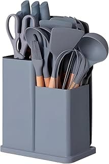 Jogo Utensílios de Cozinha em Silicone Madeira 19 Peças Cinza
