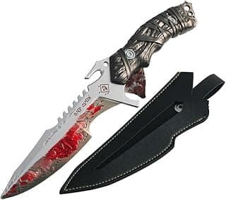 Réplica faca tática XIRUL Delta Force 25cm, ornamentada, couro preto, lâmina vermelha
