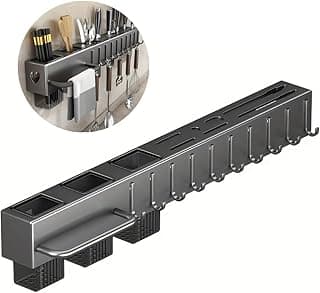 Suporte de utensílios para cozinha em metal com 10 ganchos, preto e prata, para pendurar facas e talheres