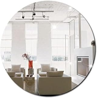 Espelho redondo decorativo de 50cm em vidro lapidado em sala de estar moderna