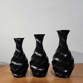 Kit 3 vasos decorativos pretos com padrões geométricos, sem plantinhas