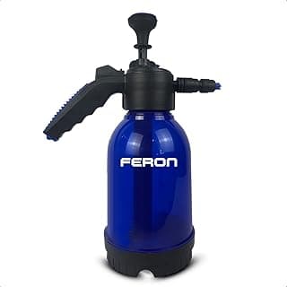 Bomba de espuma automotiva Feron 2 litros, azul e preto, com gatilho e bico pretos, texto branco 'Feron'.