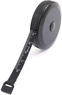 Fita métrica retrátil de 60 polegadas/150 cm em tecido de plástico, preta.