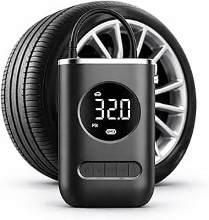 Compressor de Ar Portátil Preto e Cinza com Display Digital e Luz LED