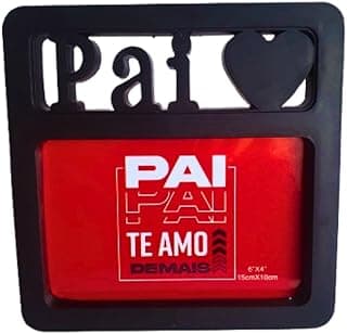 Porta retrato preto Dia dos Pais com texto 'PAI PAI TE AMO DEMAIS' fundo vermelho