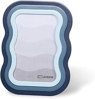 Porta retrato infantil candy color azul com moldura ondulada, fundo branco, bordas arredondadas