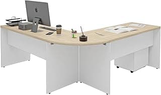 Conjunto Escritório Mesa Escrivaninha em L 140x140cm com Conexão e Gaveteiro Volante 4 Gavetas com Fechadura MDP 30mm Home Office Armazenamento e Espaço Netmobil (Dubai/Branco)