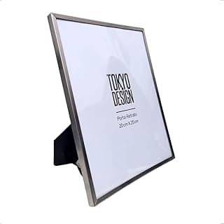 Porta retrato Tokyo Design 20x25 cm em aço inox prata, moldura preta, vidro transparente, para mesa e estante