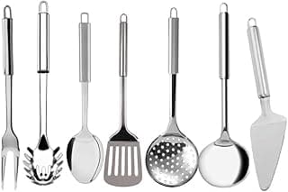Kit Utensílios de Cozinha Inox Linha Completa Cabos Longos 15 Peças Prata