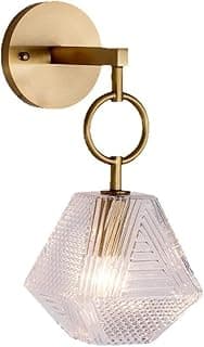 Luminária de parede Art Déco luxo dourada, vidro facetado, altura 35cm