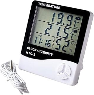 Termômetro digital HTC-2 com display LCD para temperatura, umidade e hora