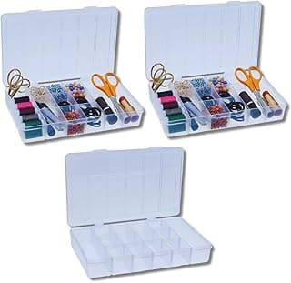 Kit com 3 caixas organizadoras multiuso com divisórias transparentes para artesanato