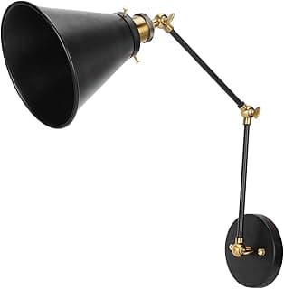 Arandela de parede ajustável industrial vintage Luqeeg com acabamento em preto e dourado