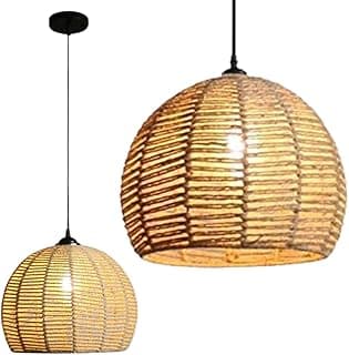 Luminária pendente redonda de sisal marrom claro, 30 cm, estilo rústico, contra fundo branco