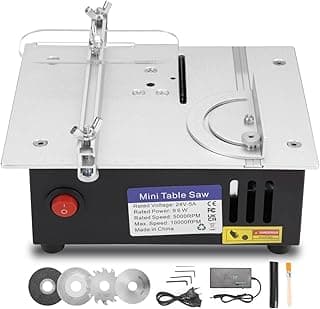 Mini Serra de Mesa, Serra Circular de Bancada, 5000-10000 Rpm, 110-240V, Serras Elétricas de Mesa Ajustáveis de Velocidades E Angulos, Com Profundidade de Corte Ajustável, Vários Acessórios