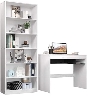 Escrivaninha Madesa Rubi + Estante Livreiro 6908 - Branco
