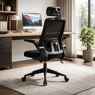 Cadeira de escritório ergonômica preta com tela mesh, giratória, para home office