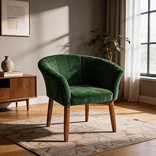 Poltrona Cadeira Decorativa Design Moderno para Sala de Estar Ambiente Sofisticado Aconchegante Resistente Tecido Veludo Pés Madeira Reforçado MOBLAN decor (VERDE MUSGO)