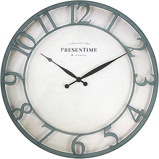 Relógio de parede vintage PresenTime, estilo farmhouse, acabamento azul-petróleo, números romanos 3D, branco