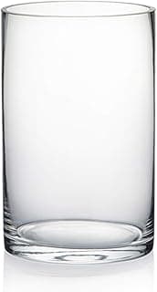 Vaso cilíndrico de vidro transparente, diâmetro 12,7 cm, altura 20,3 cm