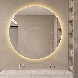 Espelho decorativo redondo 80x80cm com LED touch e borda lapidada para banheiro