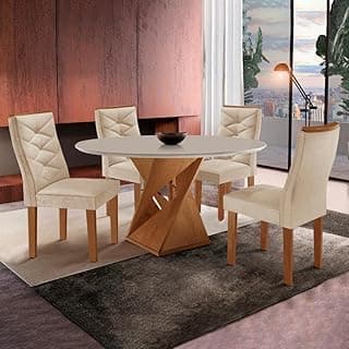 Conjunto de mesa redonda e cadeiras de couro sintético branco e suede para sala de jantar