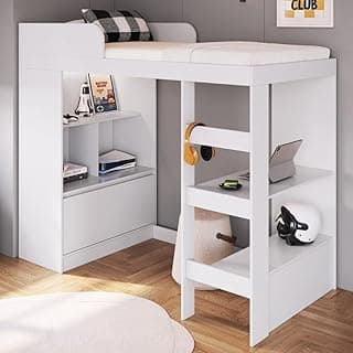 Cama de Solteiro Alta com Escrivaninha Embutida para Colchão 188x78cm Multimóveis Cr40147 Branco