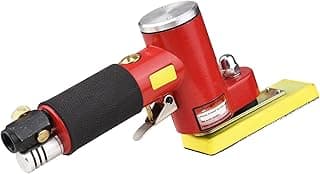 Lixadeira pneumática vermelha e preta com disco amarelo