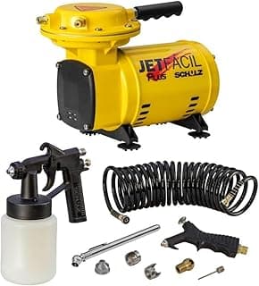 Mini Compressor Ar Direto Jet Fácil Plus Schulz Com Kit 220M, amarelo, com acessórios