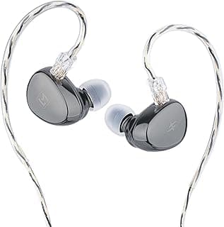 Fones de ouvido intra-auriculares Simgot EA500LM, design preto com detalhes em prata, cabo destacável