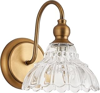 Arandela de parede vintage dourada com cúpula de vidro transparente e base em bronze