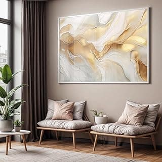 Quadro decorativo abstrato com moldura dourada e acrílico transparente na sala de estar