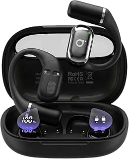 Basike Fone de Ouvido Bluetooth, Fone sem Fio OWS Bluetooth 6.0 com Tela LED, Bateria de 68h, ENC Cancelamento de Ruído, Áudio Estéreo, IPX6, Baixa Latência, Conexão Dupla de Dispositivos (Preto)
