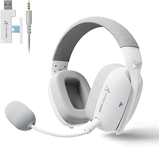 Fone de ouvido sem fio branco e cinza para jogos com microfone destacável