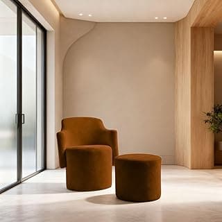 Poltrona Organica com puff Estofada Redonda Moderna Elegante Decorativa Confortável Tecido Boucle Minimalista Sala Espera Recepção Escritório MOBLAN decor (TERRACOTA)