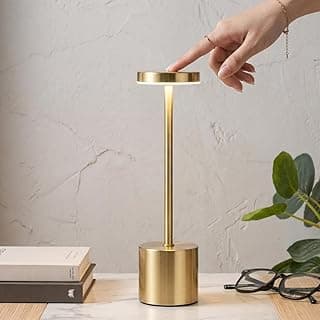 Luminária de mesa LED recarregável com acabamento dourado, toque e ajuste de brilho, USB-C, para quarto, escritório, sala, jantar, estudo, cabeceira.
