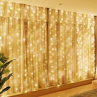 Cortina de luzes decorativas HXWEIYE 300 LEDs brancas quentes para ambientes internos e externos