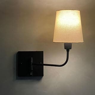 Arandela de parede clássica articulável preto com cúpula bege de algodão