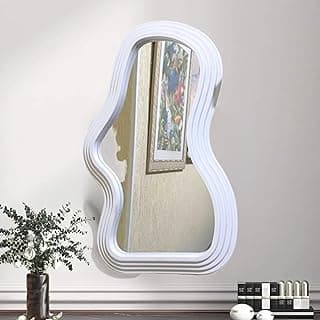 Espelho Decorativo Orgânico Ondulado 23x40cm – Design Moderno e Minimalista, Moldura Resistente em Plástico Premium – Ideal para Sala, Quarto, Hall ou Banheiro - Vende Mais (Branco Moudura degrus)
