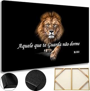 Quadro decorativo leão Salmos tela grande madeira e tecido canvas 60x90